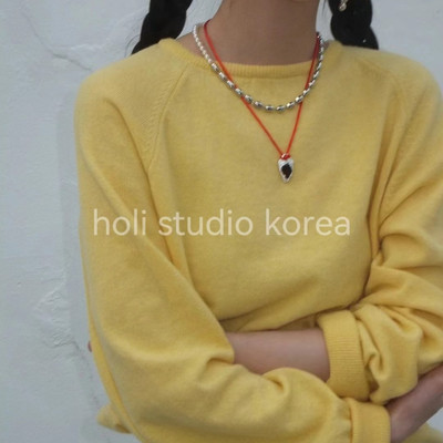 现~韩国代购东大门代购atmosphere 女士新款糖果色圆领针织软糯