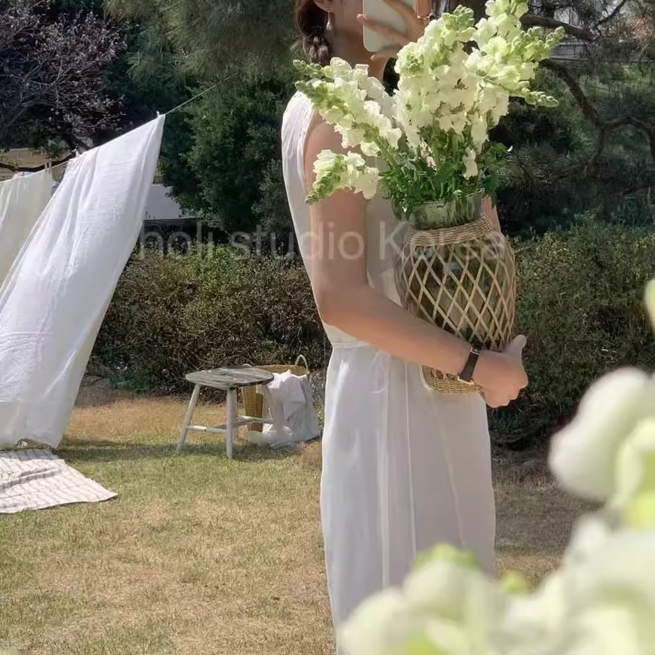 现~韩国代购东大门代购 夏季新款v领无袖系带洋装连衣裙时尚百搭
