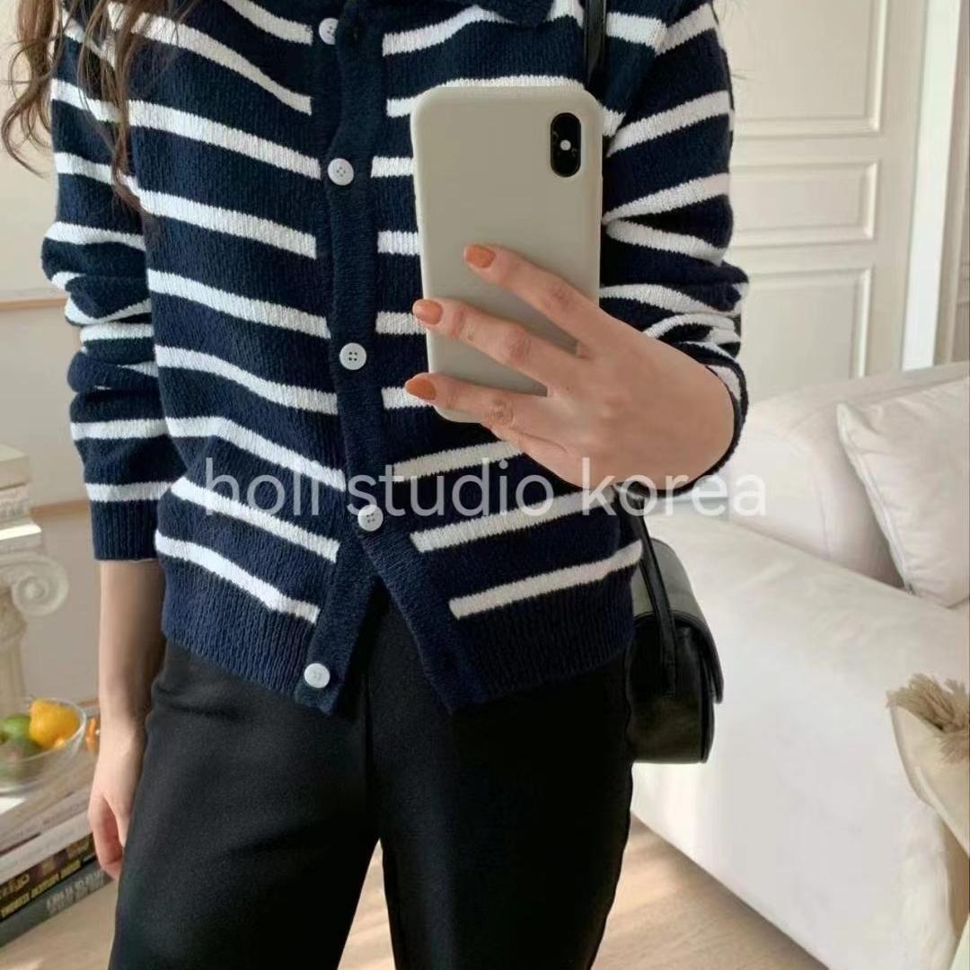 现～韩国代购东大门代购女士针织毛衣外套开衫条纹