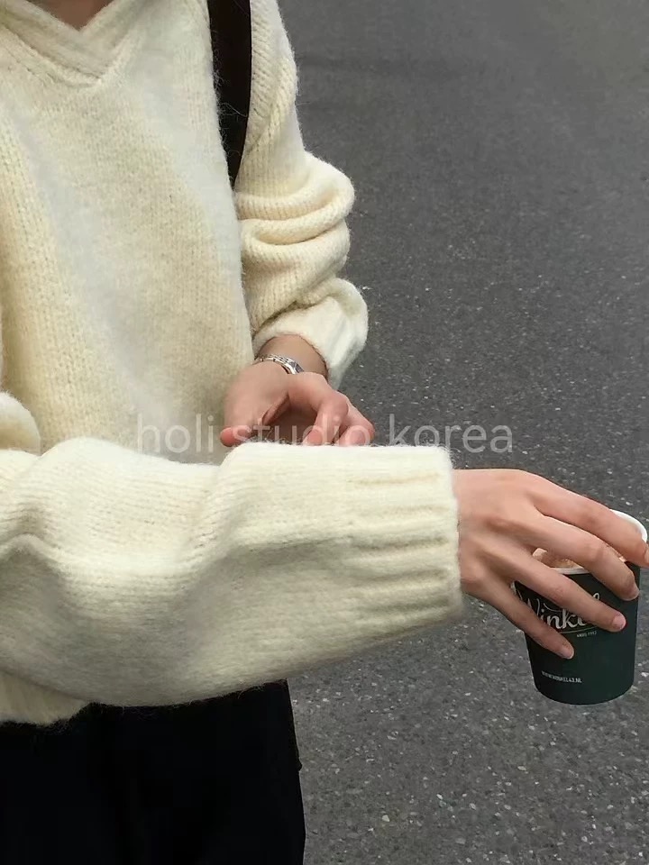 现~韩国代购东大门代购 overtake 新款纯色连帽针织毛衣时尚百搭