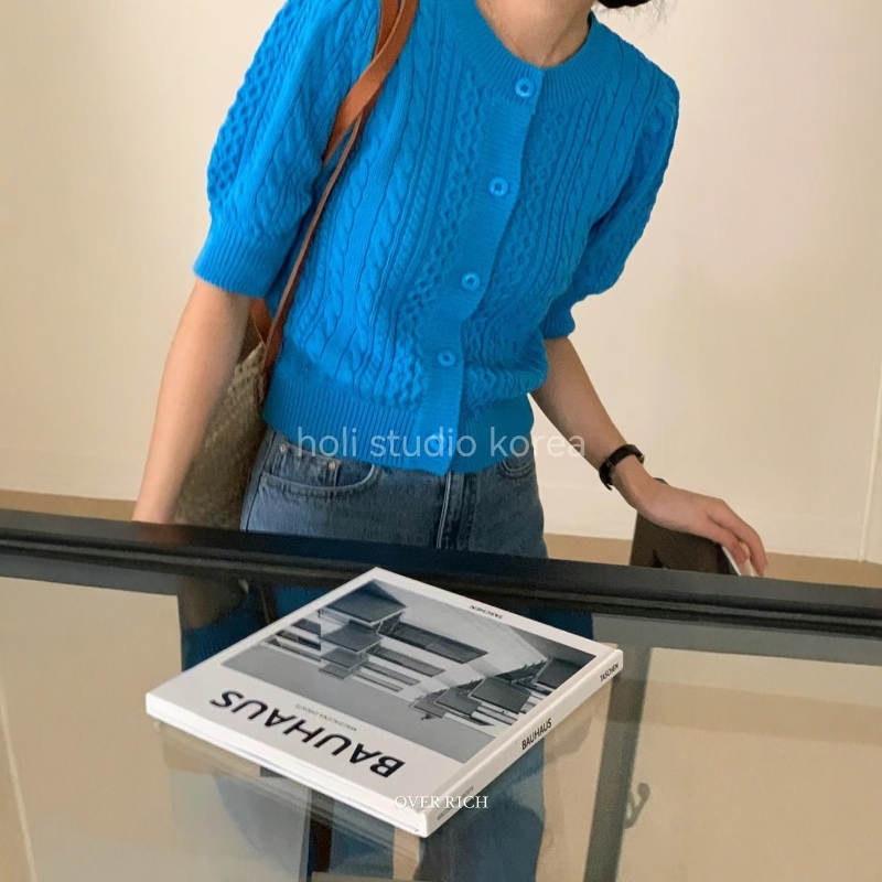 SALE 原379韩国代购OVER RICH 新款针织衫短袖POLO条纹衫