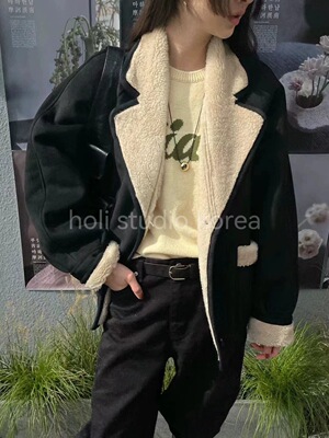 sale 原1099韩国代购atmosphere麂皮夹克皮毛一体西装翻领口袋