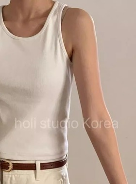 现~韩国代购东大门代购 vergamot 新款纯色背心条纹弹力吊带打底