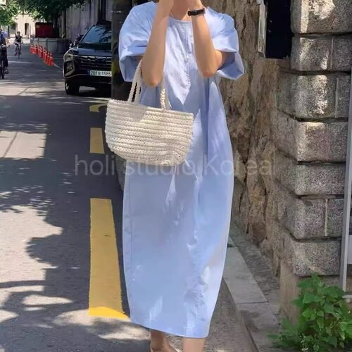 韩国代购东大门代购 areing 夏季新款纯色短袖连衣裙时尚百搭