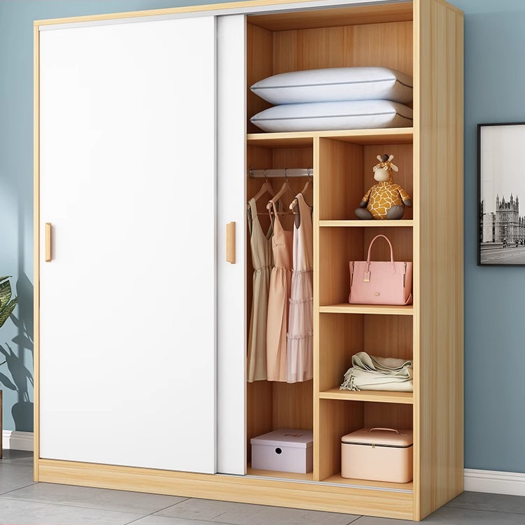 推拉门衣柜简易组装北欧出租房用家用卧室实木经济型儿童收纳衣橱