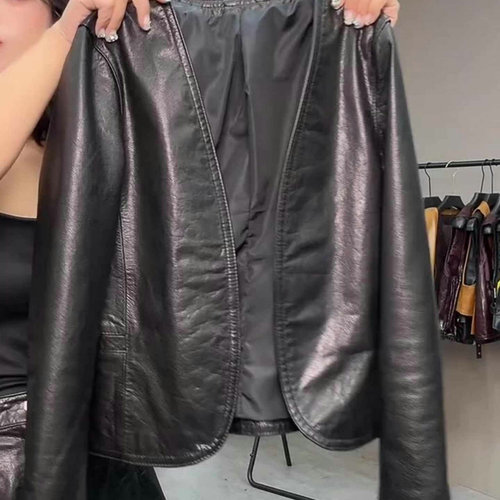 欧货简约风百搭黑色长袖皮衣外套新款通勤风显瘦上衣女2025年秋季