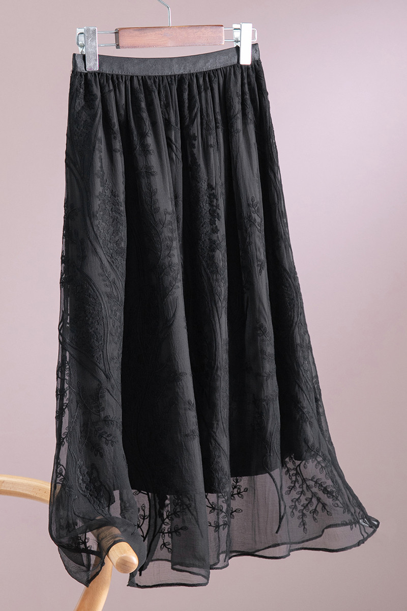 法柜 经得起挑剔 仙女的半身裙 万针绣显瘦a字真丝顺纡半身裙女