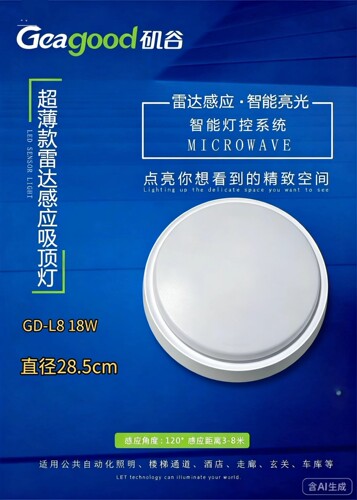 矶谷雷达感应吸顶灯GD-BL10 18W感应存在感应可调楼道厨房通道
