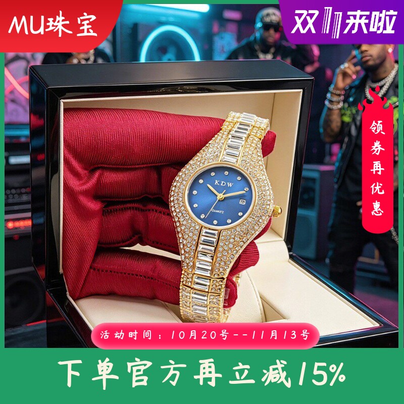 新款时尚手表女表镶钻女士手表轻奢高级感百搭手表金色石英表