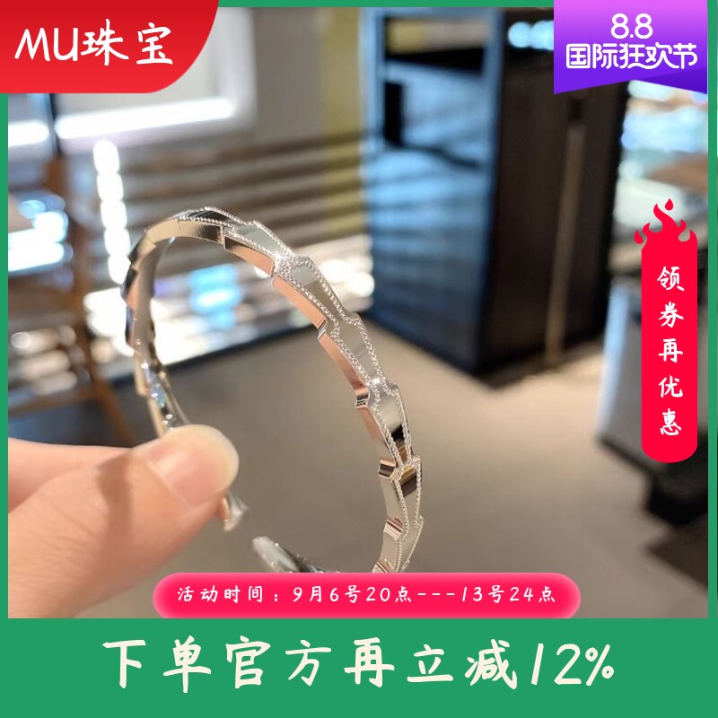 s9999纯银手镯女款CNC蛇形开口手环小众设计时尚菱形几何七彩手饰