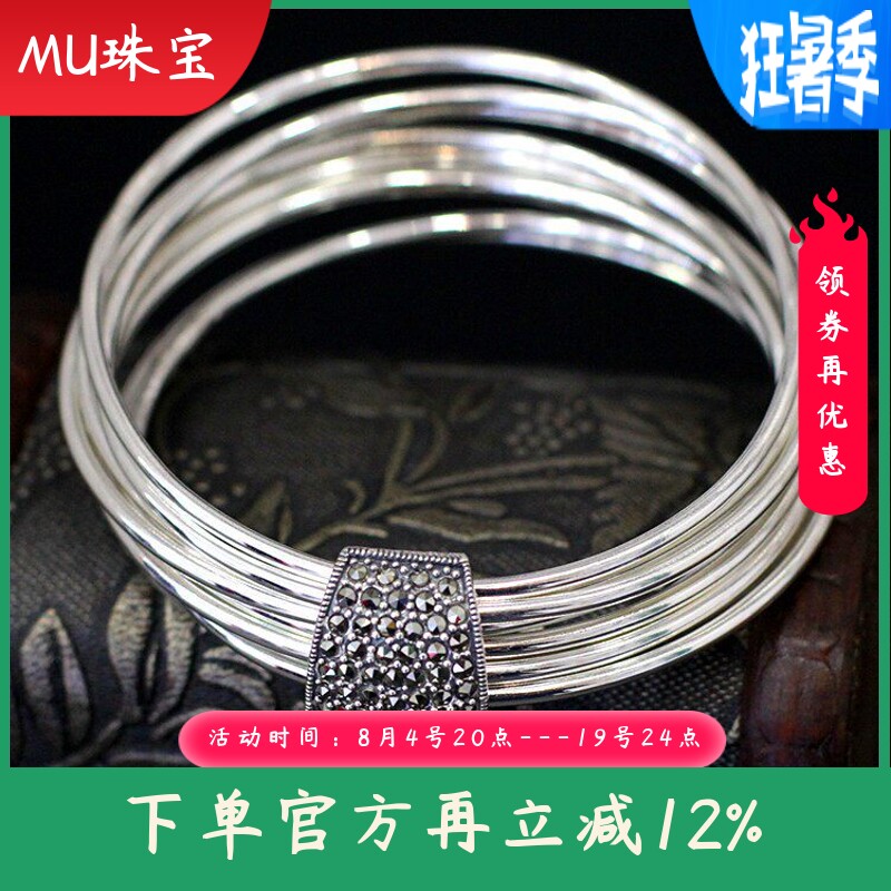 S925银饰品泰银手工女士九连环手饰爱情手镯文艺复古