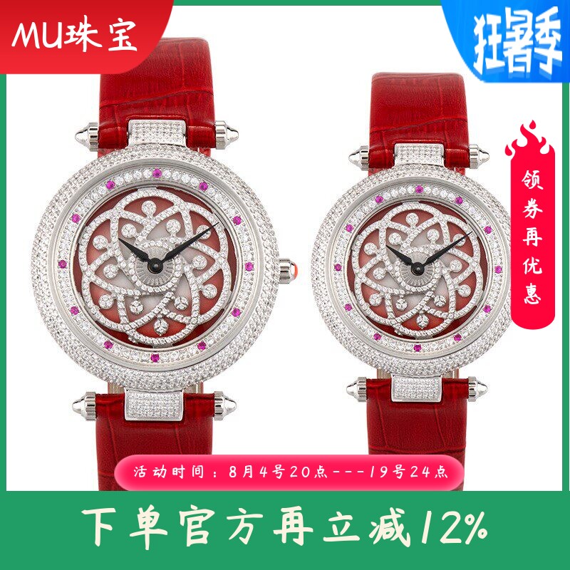新款时尚满钻真皮女士手表镶钻转盘石英表防水皮带瑞士机芯情侣表