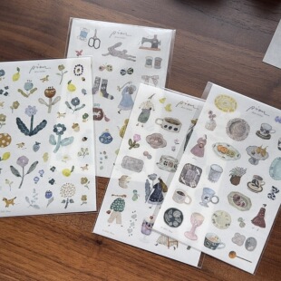 台湾Pion 手帐模切贴 轻复古贴纸 马儿/小文青/陶器/织物