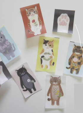 浮光分装 日本4legs 绘本风格手绘猫咪 手帐装饰胶带