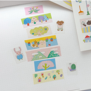 浮光分装 韩国tometoyou 手绘风彩色基础拼版手帐胶带