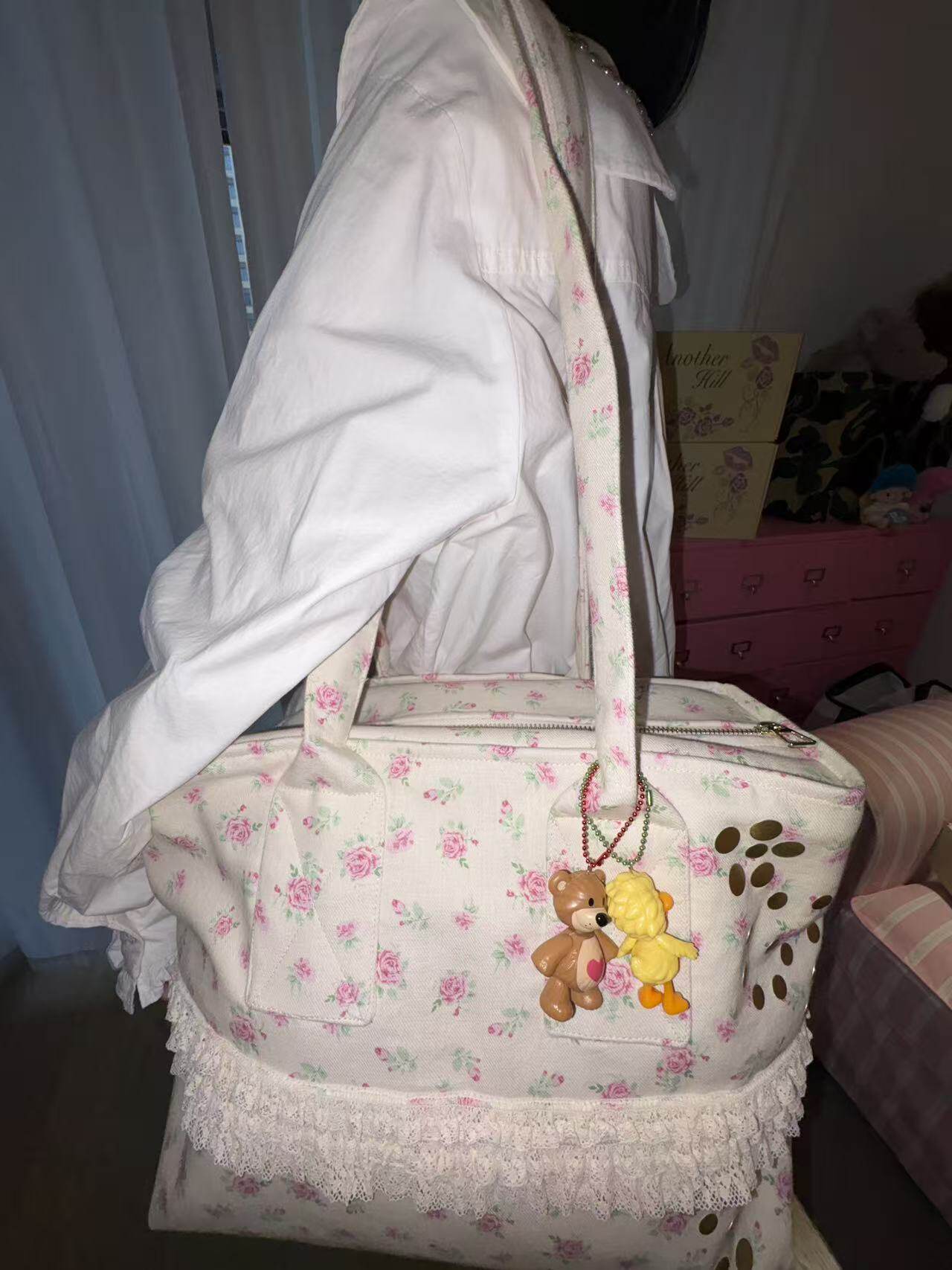 Another Hill 春日碎花蕾丝帆布包 大容量 四季可背！