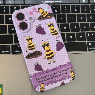 Another Hill原创紫色波点蜜蜂单层菲林精孔手机壳 制作工艺原因边框有拉伸 介意请勿下单
