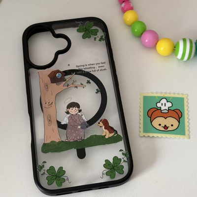 AnotherHillxGoldanna原创“过春天”黑色边框透明背板磁吸手机壳