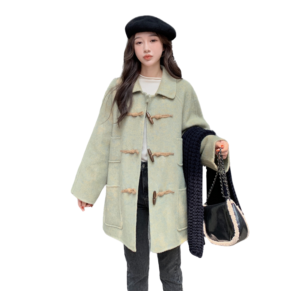 2023新款牛角扣双面呢大衣2380-P280控378+,女装毛呢外套,浙宝268（原浙宝222）