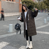 韩系学院风格子中长款双面羊绒大衣女秋冬设计感斗篷连帽毛呢外套，女装毛呢外套，浙宝268（原浙宝222）