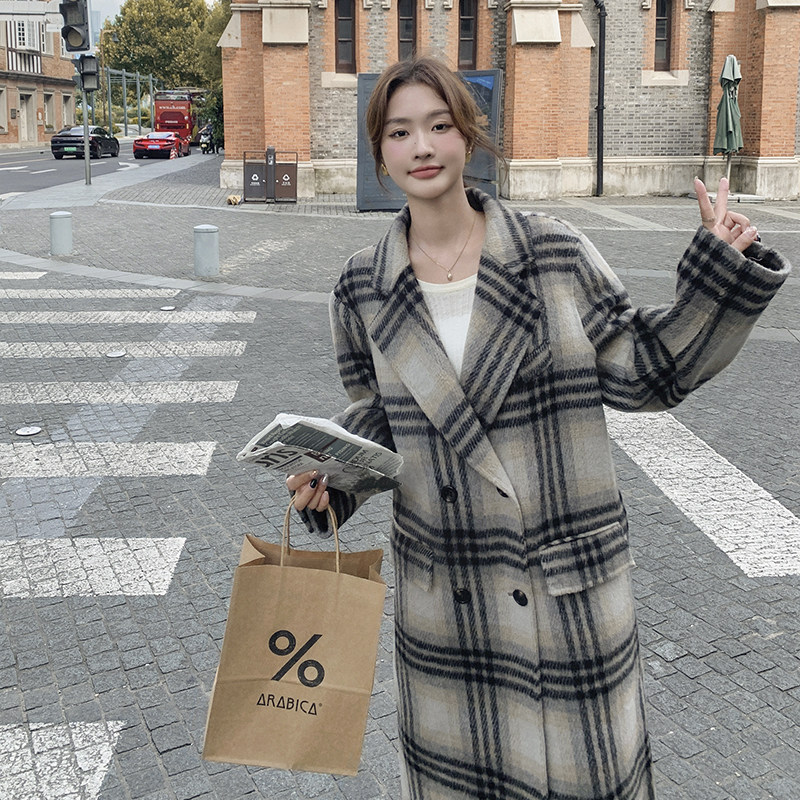 2023新款格子双面过膝呢大衣2371-P270控368+,女装毛呢外套,浙宝268（原浙宝222）