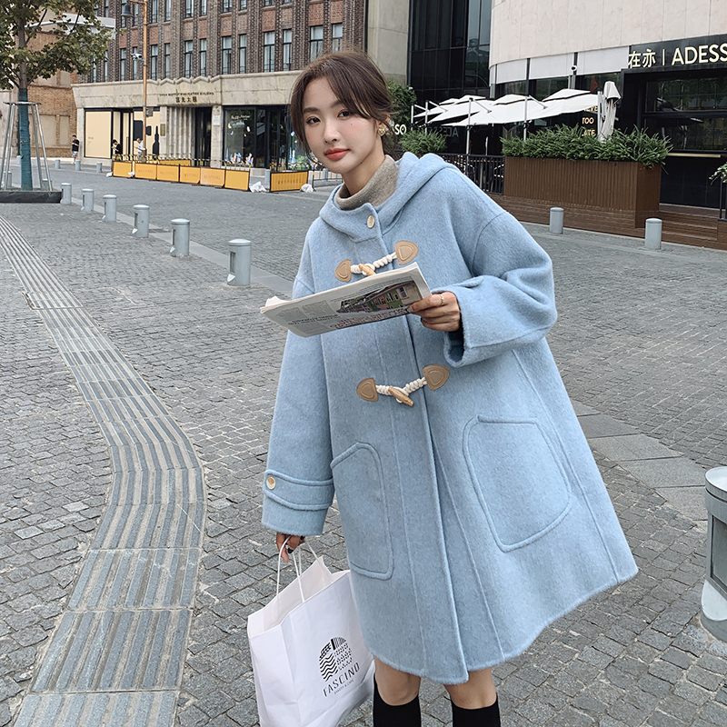 2023新款两色连帽牛角扣双面呢大衣2385-P270控368+，女装毛呢外套，浙宝268（原浙宝222）