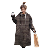 韩系学院风格子中长款双面羊绒大衣女秋冬设计感斗篷连帽毛呢外套，女装毛呢外套，浙宝268（原浙宝222）