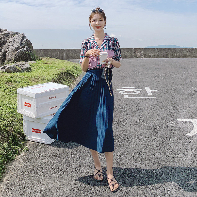 现货2023新款半身裙加格子衬衫两件套A09+，女装套装/套裙，浙宝268（原浙宝222）