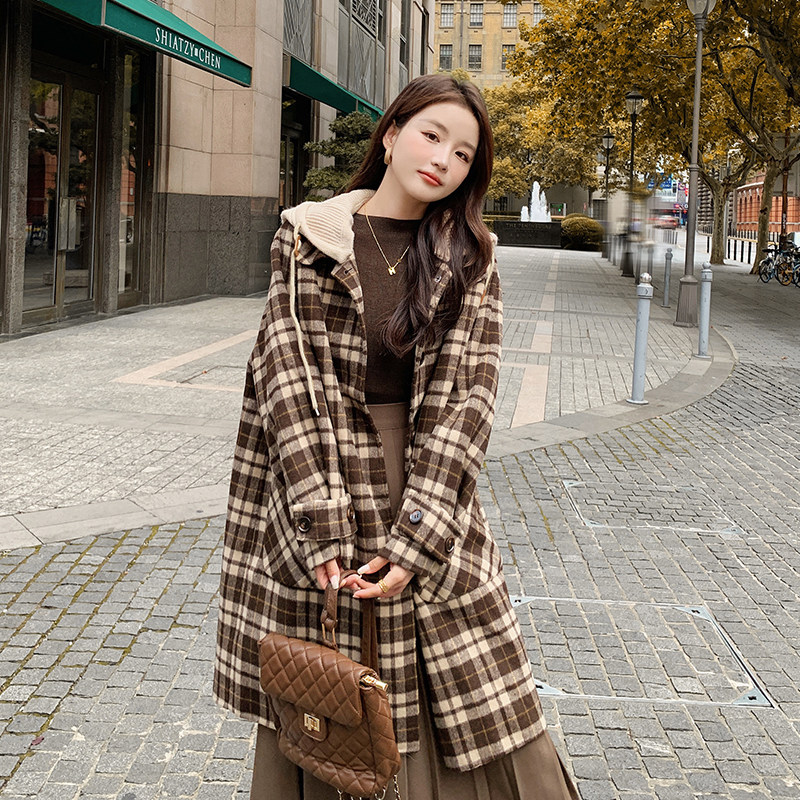 现货2022新款格子连帽双面呢2232P260控368,女装毛呢外套,浙宝268（原浙宝222）