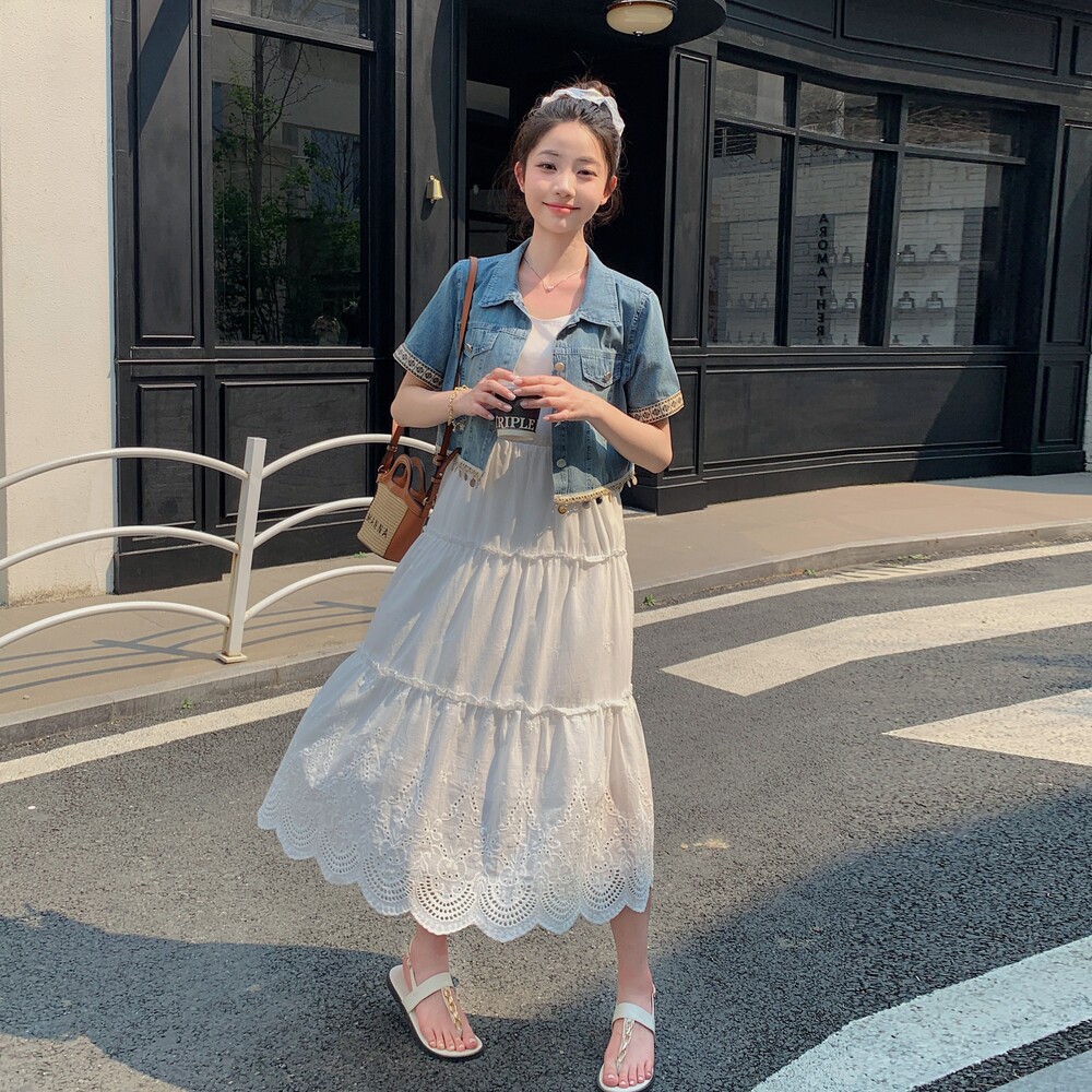 2025夏新款白色无袖连衣裙牛仔套装简约风宽松版型2523-140-198+，商品下架区商品下架区，浙宝268（原浙宝222）