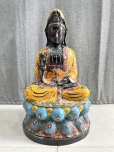 书房佛堂供奉纯铜景泰蓝掐丝珐琅莲花瓣宝座观音菩萨摆件