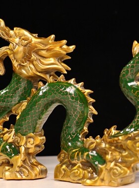 独特收藏纯铜鎏金景泰蓝高26*45厘米龙腾盛世青龙大摆件重3330克