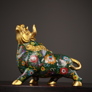 独特收藏精品景泰蓝鎏金掐丝珐琅与时俱进扭转局面福牛摆件