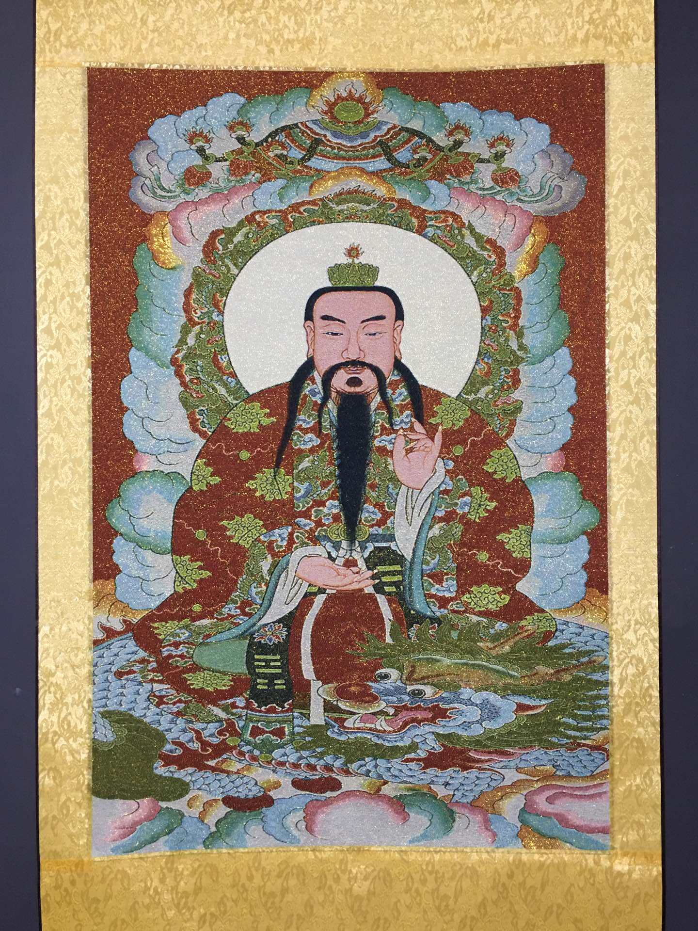 书房佛堂供奉灵宝天尊四尺中堂画上清灵宝画像带画轴刺绣一幅