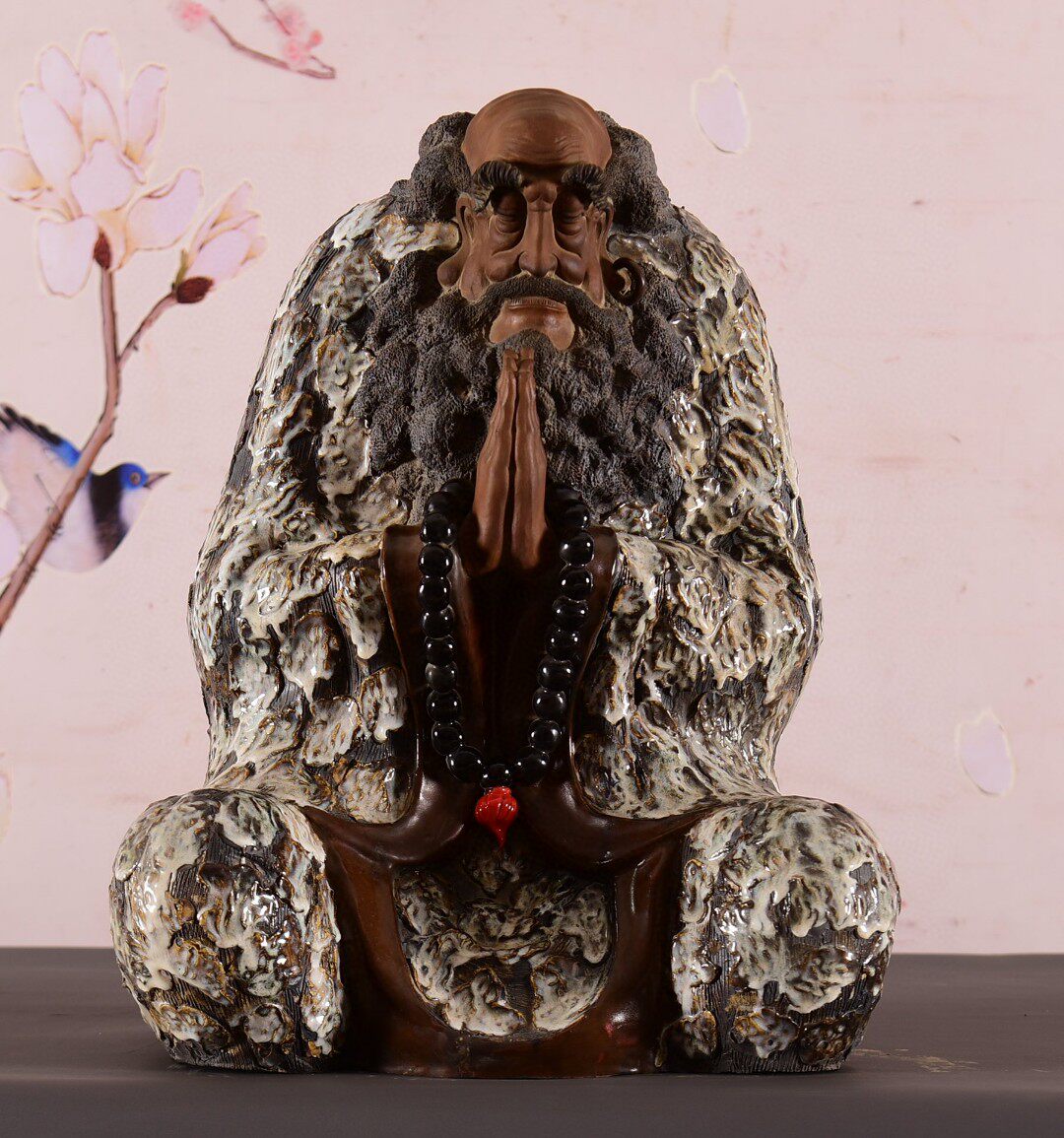 独特收藏石湾工艺手绘瓷雕高59厘米虔诚悟道坐禅达莫祖师大摆件