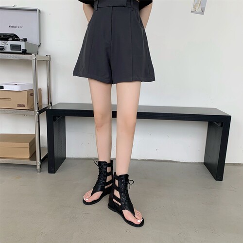 高帮夹趾凉鞋女内增高罗马凉靴