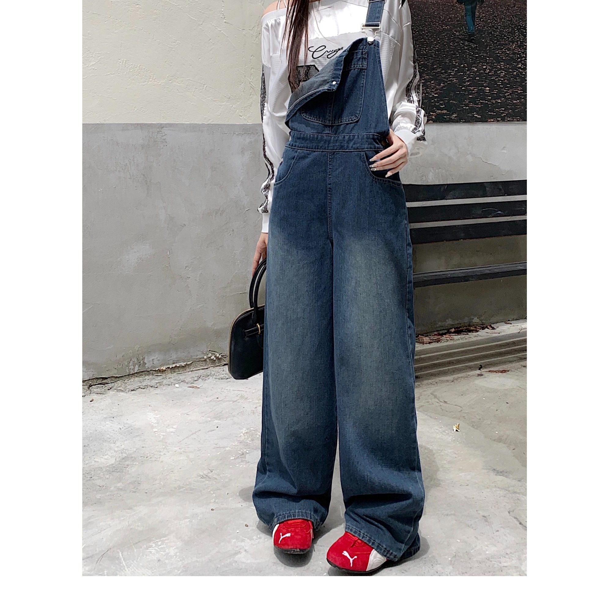 2026新款牛仔背带裤春秋季美式复古韩版宽松阔腿裤连体休闲长裤,女装/女士精品,牛仔裤,淘宝优惠券,粉丝福利购,淘宝优惠卷