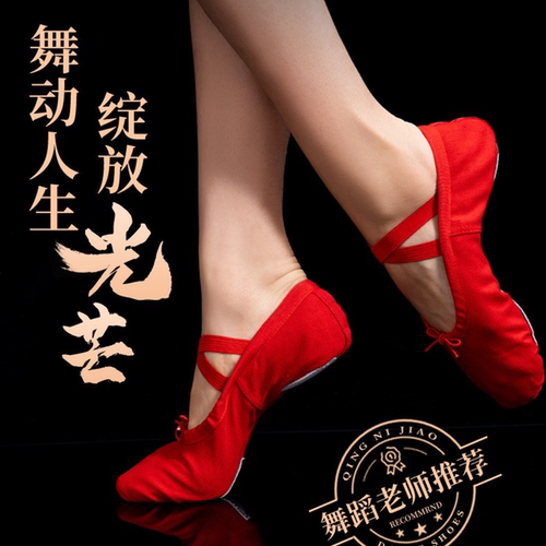 舞蹈鞋儿童女软底女童练功肉色粉免系带专用中国跳舞猫爪芭蕾新款