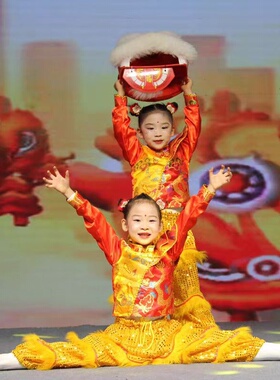 儿童雄狮舞蹈服中国风醒狮表演服小孩舞龙舞狮服装六一狮子演出服