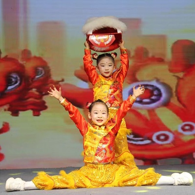 儿童雄狮舞蹈服中国风醒狮表演服小孩舞龙舞狮服装六一狮子演出服