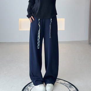 25年冬新款 子女冬格子拼接高腰休闲裤 大码 加绒裤 9178 胖mm女装 子元