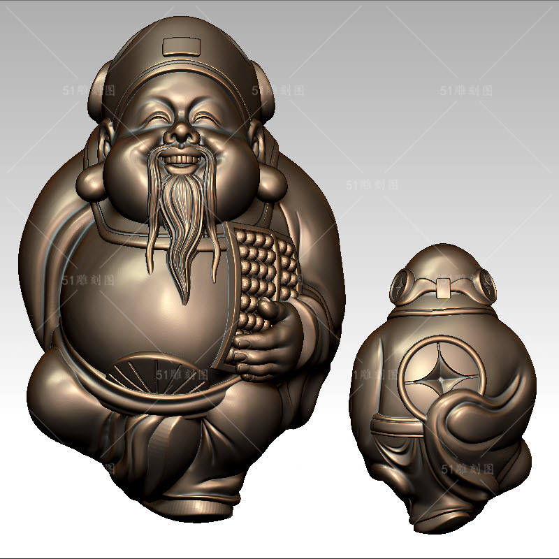3D模型打印扫描图stl/obj圆雕图木雕核雕核雕财神手串手把件立体