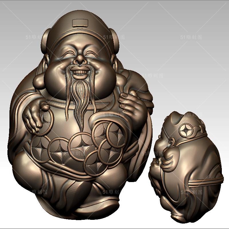 3D模型打印扫描图stl/obj圆雕图木雕核雕财神手串手把件立体图