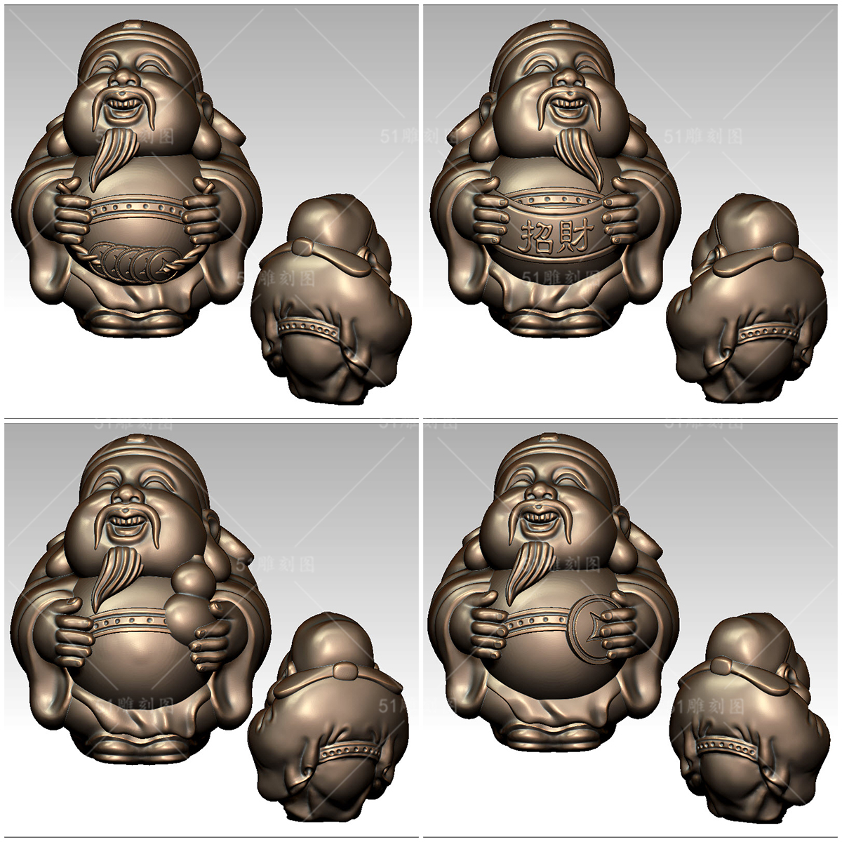 3D模型打印扫描图stl/obj圆雕图木雕精修核雕财神手串手把件立体