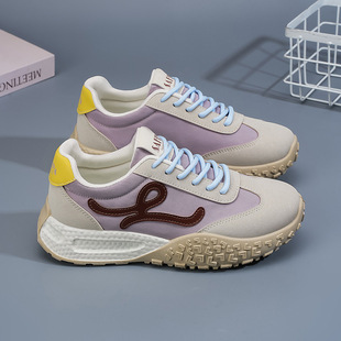 德训鞋女2025夏季新款透气轻便软底休闲运动鞋增高小众皮面板鞋女