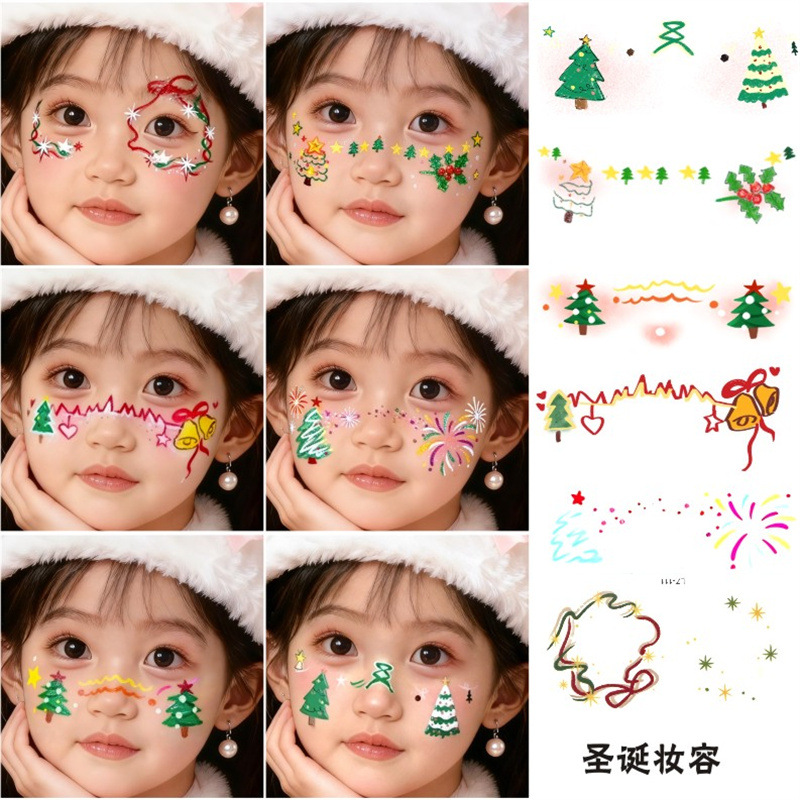 高颜值圣诞节甜酷妆容腮红贴纸圣诞树可爱卡通脸贴儿童男女纹身贴