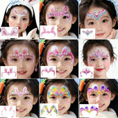 儿童表演爱莎公主额头贴节日脸贴 彩虹小兔子可爱彩绘妆容纹身贴