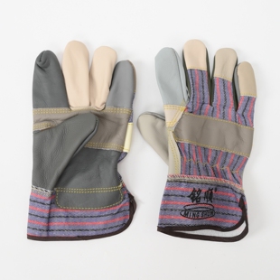 铭顺七彩头层驳掌手套 工业焊接电焊短皮劳保耐磨光面焊工防割518