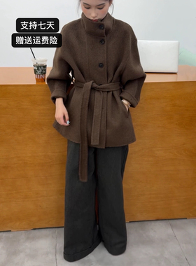 2025年冬季新款立领双面羊毛大衣女赫本风气质宽松短款羊毛呢外套