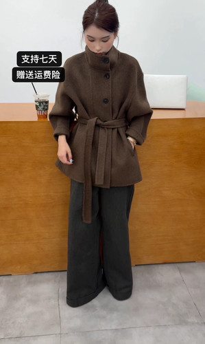 2025年冬季新款立领双面羊毛大衣女赫本风气质宽松短款羊毛呢外套